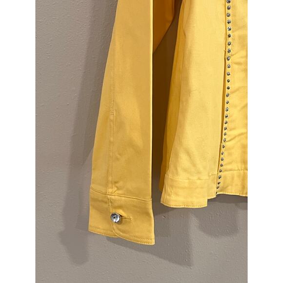 Yellow Rhinestone Studded Western Denim Jacket Snap Buttons Cowboy Rodeo - Picture 5 of 11
